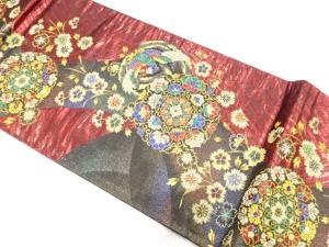 華紋に鳳凰・撫子模様織り出し　振袖用袋帯